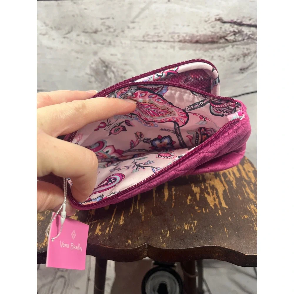Vera Bradley Quilted‎ Velour Cosmetic Makeup Organizer Bag Pouch Fuchsia Pink
